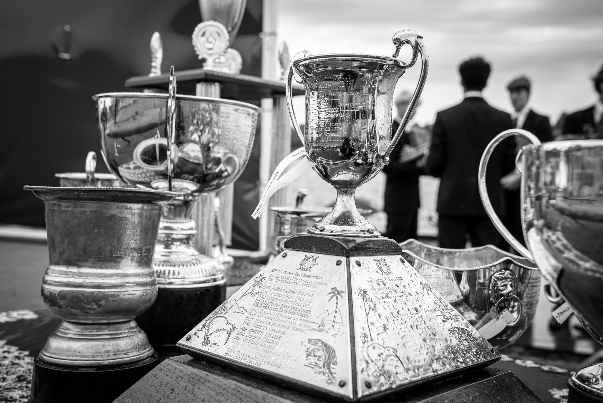 trophies on table